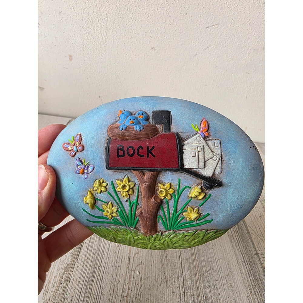 Vintage ceramic spring mailbox bluebird hanging sign plaque decor mailman birds